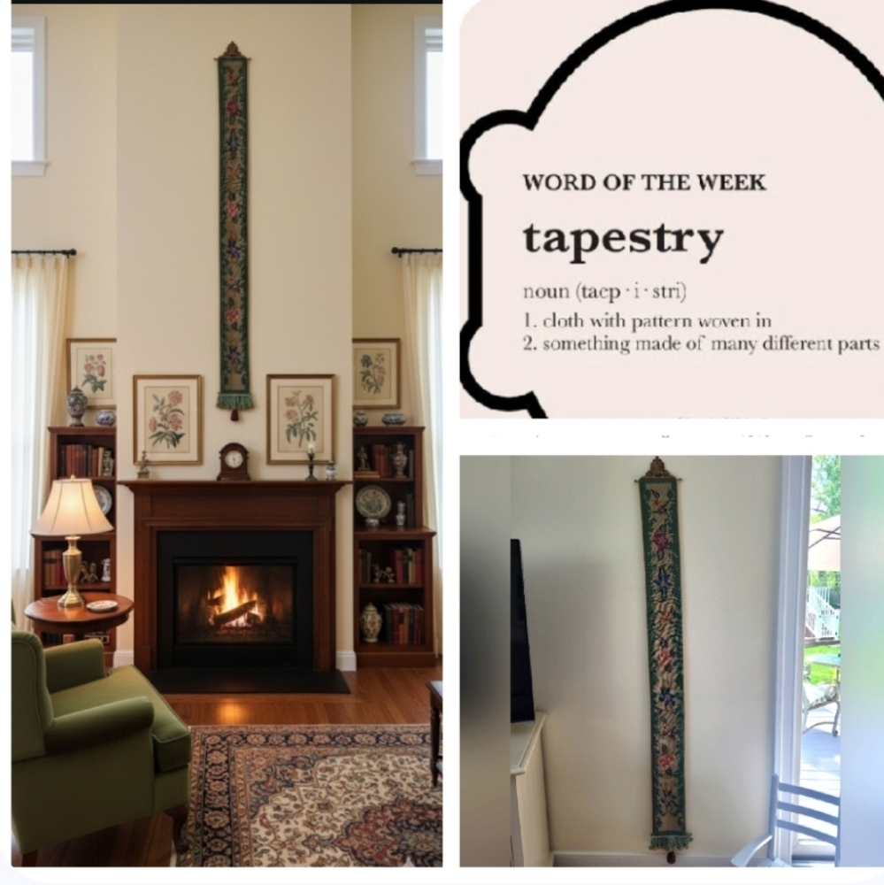 Teal Floral Tapestry with Bronze Finial